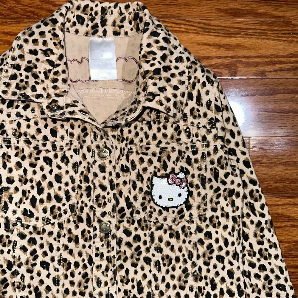 365 Kids Garanimals Hello Kitty Cheetah Animal Print Denim Jacket Size 6